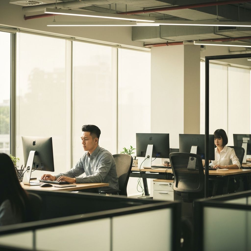 Modern business office with commercial WiFi system and network infrastructure
